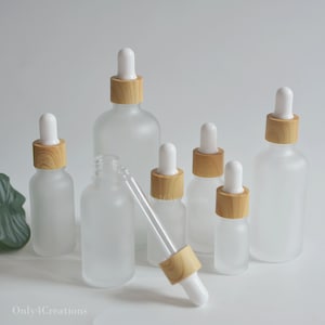5ml 15ml 30ml 50ml 100ml Frosted Glass Dropper Bottles, Bamboo Wood Look, Essential Oil Dropper Bottles, Skin Care Cosmetic Packaging, Bulk