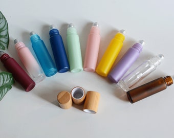 Glass Roller Bottles Glass with Stainless Steel Roller Balls DIY Roller Tubes Natural Wooden Screw Caps Cosmetic Roll on Bottle Lips