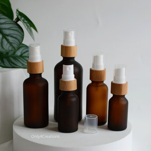 5ml-100ml Frosted Amber Glass Spray Bottles Natural Bamboo Wooden Spray Mister Personal Care Essential Oil Sprayer Cosmetics Wholesale