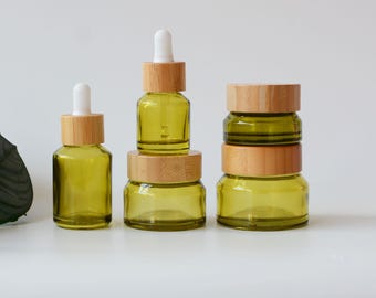 0.5 oz 1 oz transparante oilver groene natuurlijke bamboe druppelflesjes/roompotje schuine schouder container etherische olie lichaam balsem oliepot bulk