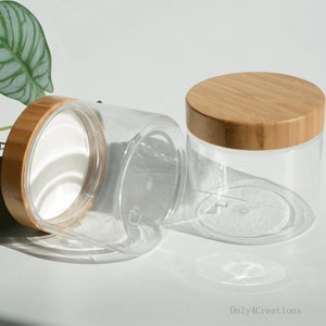 150g 250g 500g Round Clear Plastic Container Jars with Natural Bamboo Lids for Travel Storage Makeup Beauty Products Face Creams DIY
