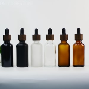 50ml 2oz Natural Dropper Bottles Matte/Shiny Black Amber Frosted Boston Bottle Really Dark Wood Cap Matte Black Rubber High Quality Dropper