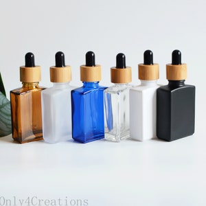 1-200pcs 30ml 1oz Square Essential Oil Dropper Bottle with Bamboo Top Empty Square Glass Essential Serum Oil Dropper Bottle Wholesale