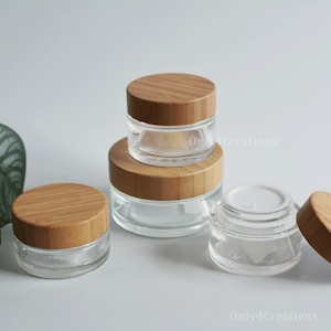 30g~100g Clear Glass Empty Cream Jar Container Cosmetic Serum Lip Balm Container Natural Bamboo Wooden Jar Facial Cream Body Butter Scrub
