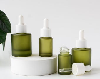 1-1000 stks 15 ml 30 ml 1 oz mat olijfgroen glas druppelflesje etherische serumolie, cosmetische huidverzorging verpakking container, private label