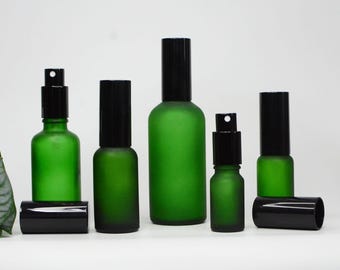 1-200pcs 15ml/30ml/50ml/100ml Toner Spray Fine Mist Bottle Green Glass Black Cap Empty Perfume Bottle Cosmetic Packaging Fragrance Bulk
