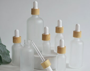 5ml 15ml 30ml 50ml 100ml Frosted Glass Dropper Bottles, Bamboo Wood Look, Essential Oil Dropper Bottles, Skin Care Cosmetic Packaging, Bulk