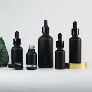 5ml 15ml 30ml 50ml 100ml Matte Black Glass Essential Serum Herb Oil Dropper Bottle, Black Collaer Dropper Pipette Bottle, Wholesale