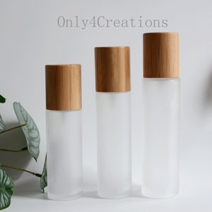 1~200pcs 30ml 50ml 60ml 100ml Bamboo Cap Flat Shoulder Lotion Pump Bottle, Frosted Glass Serum Bottles, Natural Bamboo Wooden Pump Bottles