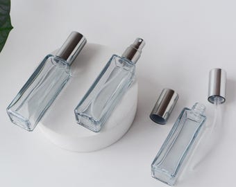 20 ml grijs vierkant glas geurparfum geurgeuren spuitfles, fijne nevel kamer spuitfles, reisfles, handgemaakte verpakking