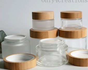 Glazen crèmepotten Natuurlijke bamboe Hervulbare cosmetische containerflessen Glazen cosmetische monsterpotten voor gezichtscrème Make-up Oogschaduw Reizen