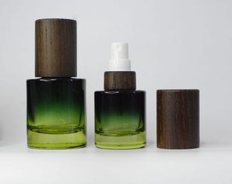 15ml 30ml 50ml Gradient Green Glass Spray Bottles Perfume Spray Bottle with Fine Mist Sprayer BNatural Black Wooden Cosmetic Packaging Bulk
