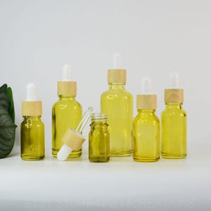 5ml 15ml 30ml 50ml 100ml Oilver Green Glass Dropper Bottles, Bamboo Wood Look, Essential Oil Dropper Bottles, Skin Care Cosmetic Packaging