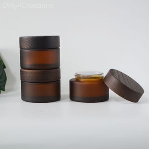 Barattolo per crema di lusso da 50 g, in vetro ambrato opaco, tappo in legno nero naturale per la cura della pelle del viso/corpo, barattolo in vetro dritto, barattolo cosmetico per balsamo per labbra alla rinfusa