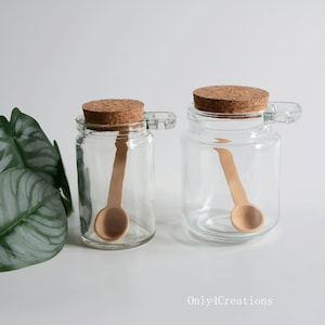 100g 250gEmpty Clear Glass Storage Container Bottles Jars with Cork Stopper and Wooden Spoon For Storing Food Bath Salt Seasoning Honey Nuts