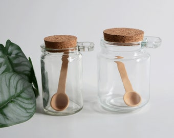 100g 250gEmpty Clear Glass Storage Container Bottles Jars with Cork Stopper and Wooden Spoon For Storing Food Bath Salt Seasoning Honey Nuts