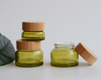 1-200 szt. 15 g 30 g 50 g Bambusowy drewniany oliwkowy zielony szklany krem do twarzy masło peeling słoik pojemnik garnek