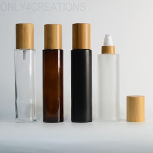 120ml Serum Lotion Pump Glass Bottles Natural Bamboo Cap Oil Container For Cosmetic Luxury Natural Skin Care Oil Bottle,Pump Serum Container