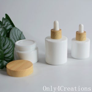 15~60ml White Porcelain Dropper Bottle/Cream Jar Bamboo Wooden Printing Essential Oil Bottle/Cosmetic Container White Glass Cosmetic Jar