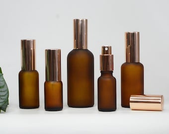 1-200pcs 15ml/30ml/50ml/100ml Toner Spray Luxury Fine Mist Spray Rose Gold Cap Boston Matte Amber Glass Empty Perfume Container ,Bulk Order
