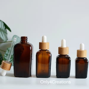 10~100ml natural bamboo square Amber Glass Dropper Bottles Essential Oil Bottle Perfume Bottle Face Serum Gift Square Dropper Bottle