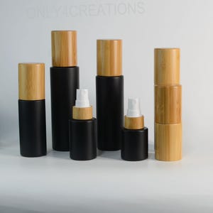 20ml 30ml 50ml 60ml 80ml 100ml 120ml Fine Mist Spray Bottles,Natural Bamboo Cpa+Matte Black Glass