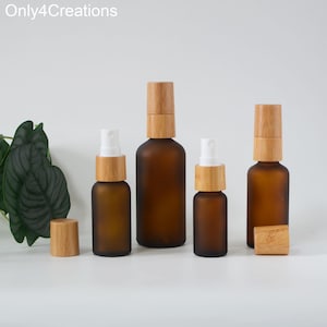 Amber 15ml 30ml 50ml 100ml Fashion Amber Frosted Glass Essential Oil Spray Mist Bottle With Bamboo Sprayer Support Logo Custom Wholesale