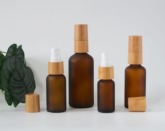 Amber 15ml 30ml 50ml 100ml Mode Amber Frostad Glas Eterisk Olja Spray Mist Flaska Med Bambu Spraya Stöd Logotyp Anpassad Partihandel