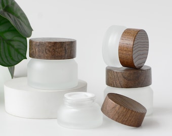 15g 30g 50g Naturalny, ciemny, drewniany, matowy, szklany słoik na krem, słoik do pielęgnacji skóry twarzy, masło do ciała, peeling do włosów i olejek glinkowy