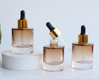 Luxe 30 ml 50 ml amberkleurig serum met druppelflesje druppelflesje, platte schouder dikke bodem huidverzorging haarolie verpakking