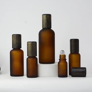 15~100ml Natural Roller Bottles Retro Style Roller,Matte Amber Glass SPA Oil Container Natural Dark Wood Wholesale