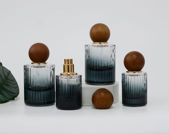 30 ml 50 ml Fijne Nevel Parfumflesjes Natuurlijk Donker Hout Dop Kleurverloop Zwart Glas Goud Nozzle Milieuvriendelijke Geurcontainer Groothandel