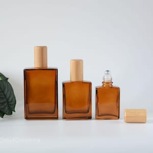 30ml 50ml 100ml Natural Bmaboo Roller Bottles Square Amber Glass ,Stainless Ball For Essential Oil Travel Portable Perfume Body Perfume Bulk