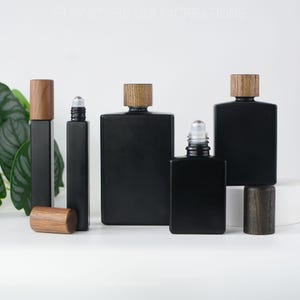 10ml 30ml 50ml 100ml Cosmetic Containers Roller/SPA Oil Bottles Essential Oil Perfume ,Skin Care Oil Container Matte Black Natural Dark Wood