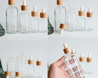 5~100ml Clear Glass Dropper Bottles Perfume Bottles with Bamboo Wooden Dropper Essential Oil Dropper Bottle for Liquid Cosmetic Packaging