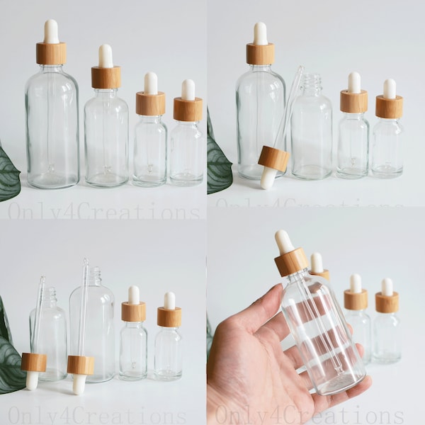 5~100ml Clear Glass Dropper Bottles Perfume Bottles with Bamboo Wooden Dropper Essential Oil Dropper Bottle for Liquid Cosmetic Packaging