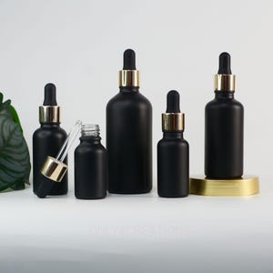 Luxury Dropper Bottle 5ml-100ml Size Matte Black Glass And Rubber Black Nick Cap Wholesale For Cosmetic ,Essential Oil Skin Care Bulk Order