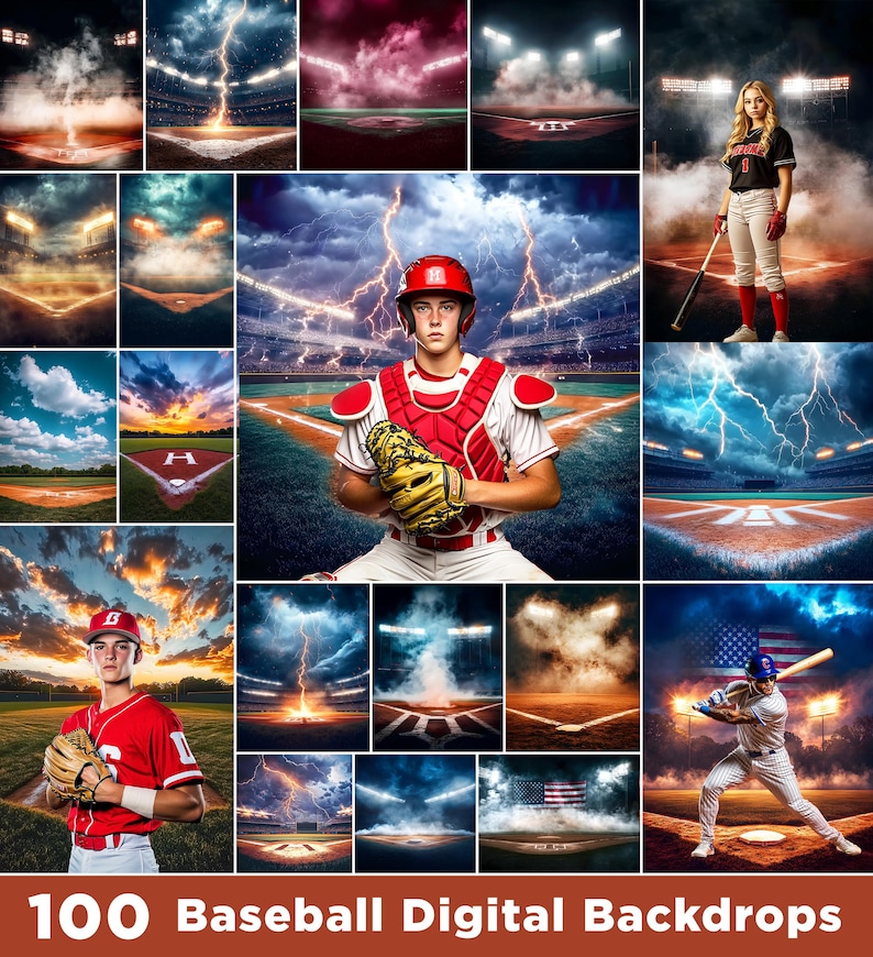 Action Collection Backdrops 100 Baseball Digital Backdrops: Stadium Lights, Thunder Effect (JPG ...
