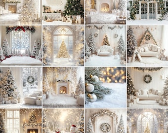 110 White Christmas Digital Backdrops: Festive Holiday Photography Overlays (JPG 6000x6000 px)