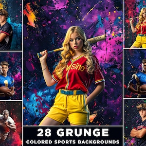 Neon Grunge Sports Photography Backgrounds: 28 JPG Files (Digital Download)