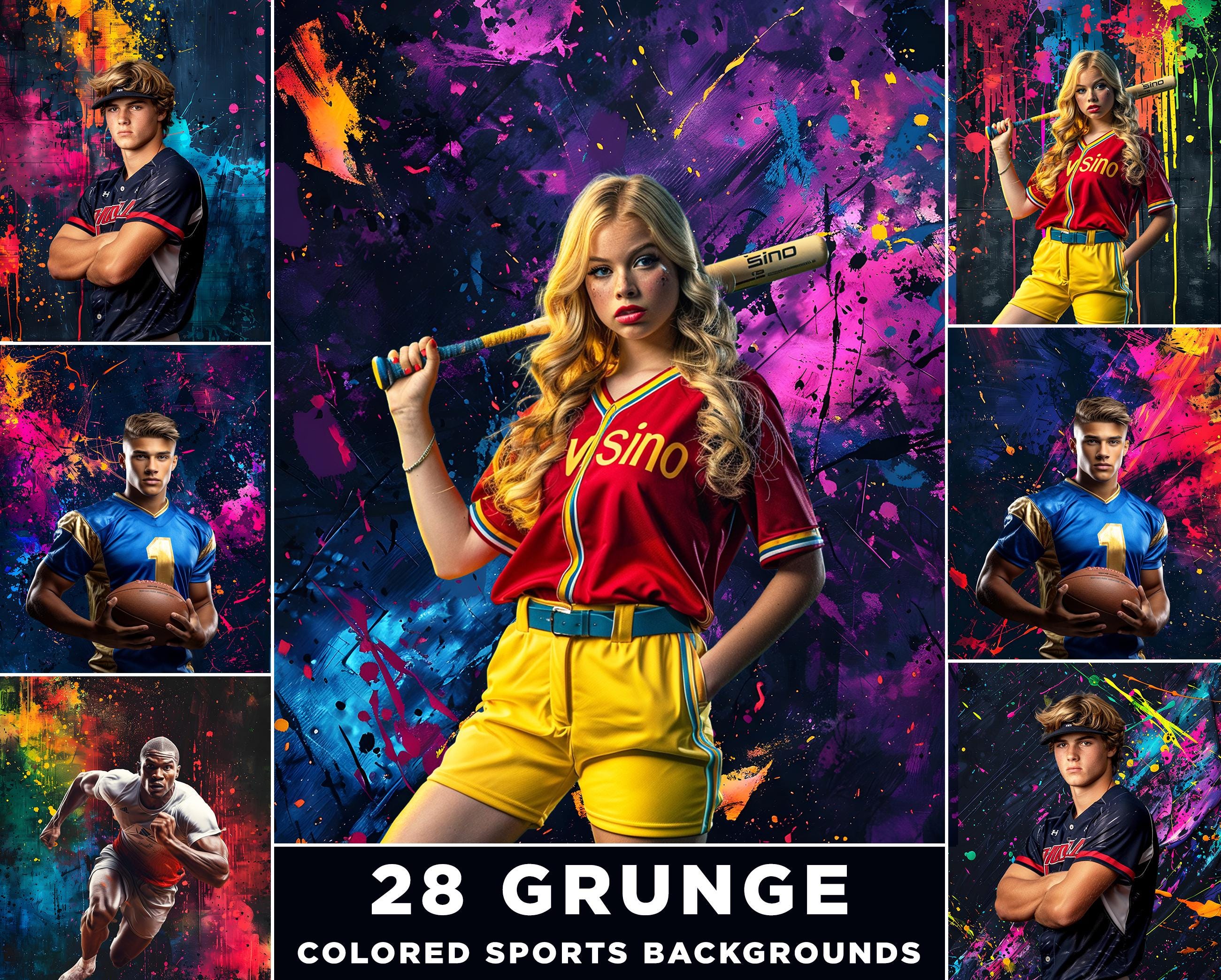 Neon Grunge Sports Photography Backgrounds: 28 JPG Files (Digital Download)