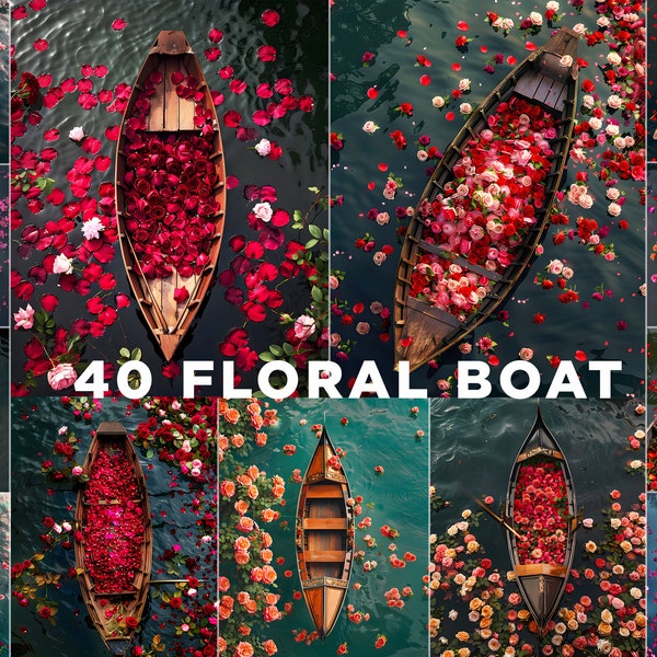 40 Romantic Floral Seas Boat Set Digital Backdrops, Photography Backdrops,  Maternity Overlays, Background Composite, Photoshop Overlays