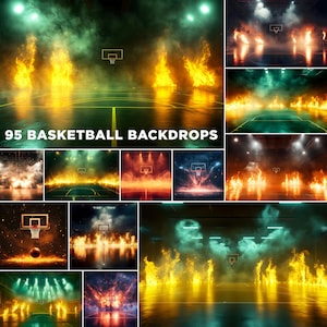 Basketball Photography Backdrops: Fire & Smoke Effects (Digital Download, 300 DPI, 6000x6000px JPGs)
