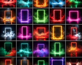 110 Neon Light Frame With Smoke Digital Backdrops