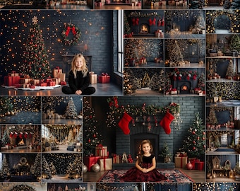 170 Cozy Black Christmas Digital Backdrops : Festive Holiday Photography Backgrounds (JPG digital downlaod)