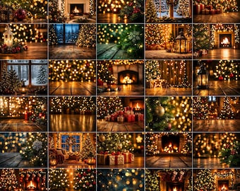 80 Christmas Holiday Digital Backdrops Set: Festive Holiday Photography Backdrops Digital Download (JPG 300 DPI)