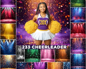 Cheerleader Digital Backdrops: Confetti & Bokeh - 233 JPG Files