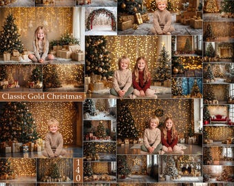 140 Classic Gold Christmas Holiday Backdrops : Festive Photography,  Bokeh lights  (JPG)