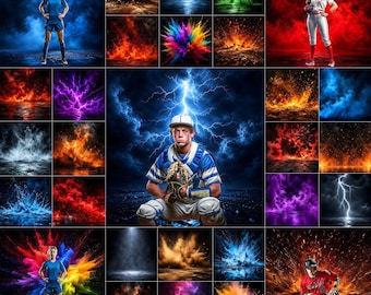 78 Sports Digital Backdrops with Fire Smoke Thunder Explosions