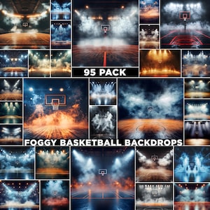 Foggy Basketball Digital Backdrops: Sports Photography, Senior Portraits (JPG Download 300 DPI)